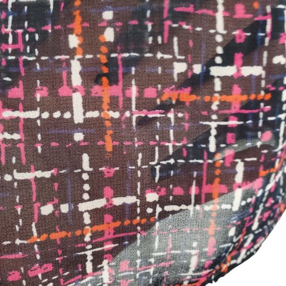 Chico's 4 Size 20/22 Blouse Chiffon Semi Sheer Tweed Print Button Up Long Sleeve - Picture 13 of 13